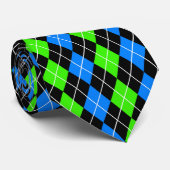 Blue Green Black Raute Diamond Design Krawatte (Gerollt)