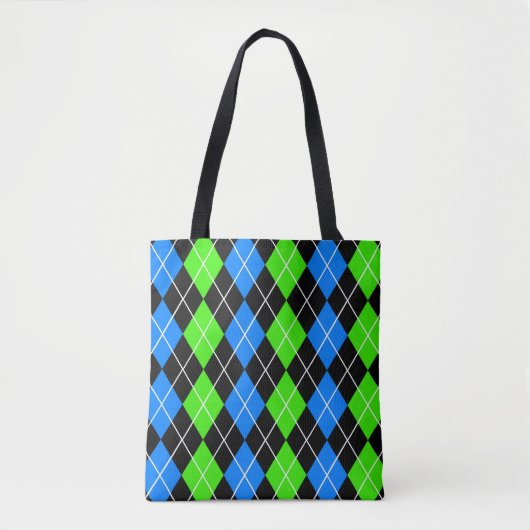 Blue Green Black Raute Diamond Design Tasche (Vorderseite)
