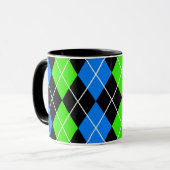Blue Green Black Raute Diamond Design Tasse (Vorderseite Links)