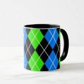 Blue Green Black Raute Diamond Design Tasse (VorderseiteRechts)
