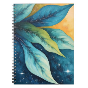 Blue Green Blätter Golden Sun und Stars Notizblock