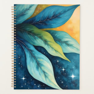 Blue Green Blätter Golden Sun und Stars Planer