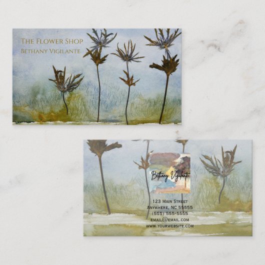 Blue Green Blume Business Card Visitenkarte (Vorne/Hinten)