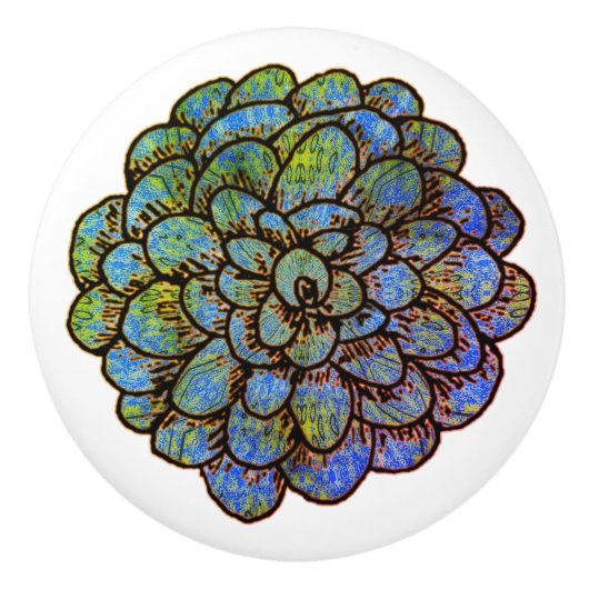 Blue Green Blume Keramikknauf (Vorderseite)