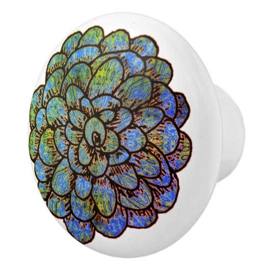 Blue Green Blume Keramikknauf (Rechts)