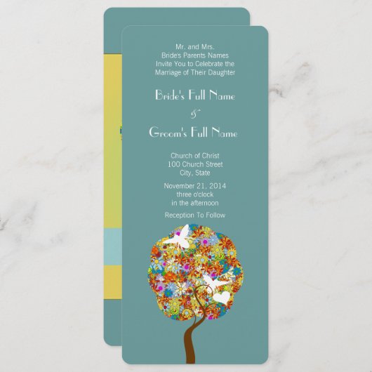 Blue Green Blume und Bienen Einladung zum Hochzeit (Vorne/Hinten)