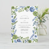 Blue Green Botanical Whimsical Wedding Einladung (Stehend Vorderseite)