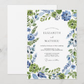 Blue Green Botanical Whimsical Wedding Einladung (Vorne/Hinten)