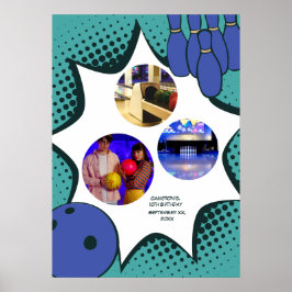 Blue-Green Bowling 10. Geburtstagsfoto Collage Poster