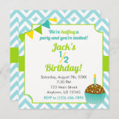 Blue Green Boy Halbpension Foto Einladung (Vorne/Hinten)