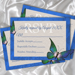 Blue, Green Butterfly Quinceñera RSVP Card Hinweiskarte