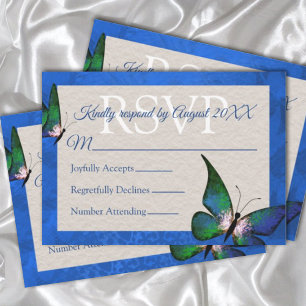Blue, Green Butterfly Quinceñera RSVP Card Hinweiskarte