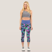 Blue Green Camouflage Capri Leggings, stilvolle Ca Leggings (Vorderseite)