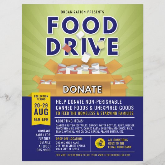 Blue Green Canned Food Drive Fundraiser Flyer (Vorne)