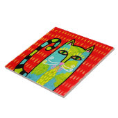 Blue Green Cat Abstrakte digitale Malerei Fliese (Seite)