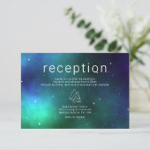 Blue Green Celestial Galaxy Moderne Hochzeitsdetai Begleitkarte (Stehend Vorderseite)