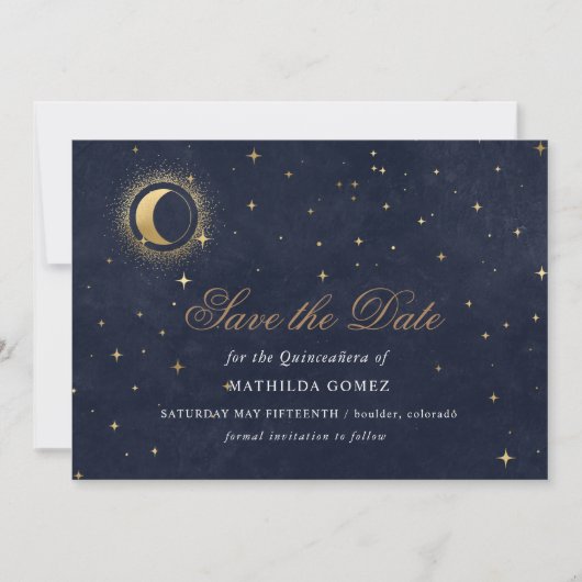 Blue Green Celestial Quinceañera Save the Date Einladung (Vorderseite)