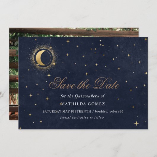 Blue Green Celestial Quinceañera Save the Date Einladung (Vorne/Hinten)