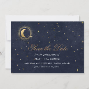 Blue Green Celestial Quinceañera Save the Date Einladung