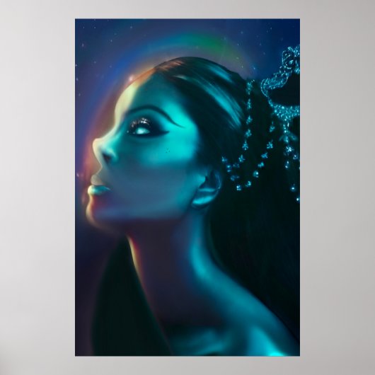 Blue Green Celestis Alien Goddess Wall Poster (Vorne)