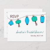 Blue Green Chinese Lantern RSVP Karte (Vorne/Hinten)