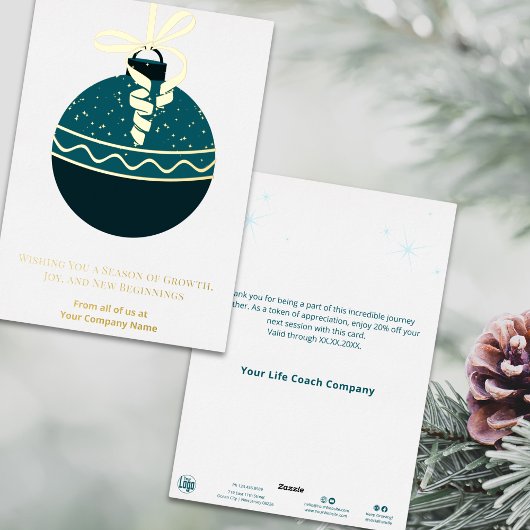 Blue Green Christmas Tree Bauble Foil Holiday Card Folieneinladung