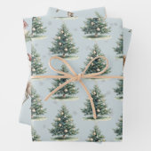 Blue Green Christmas Trees Deer Fox Geschenkpapier Set (Beispiel)