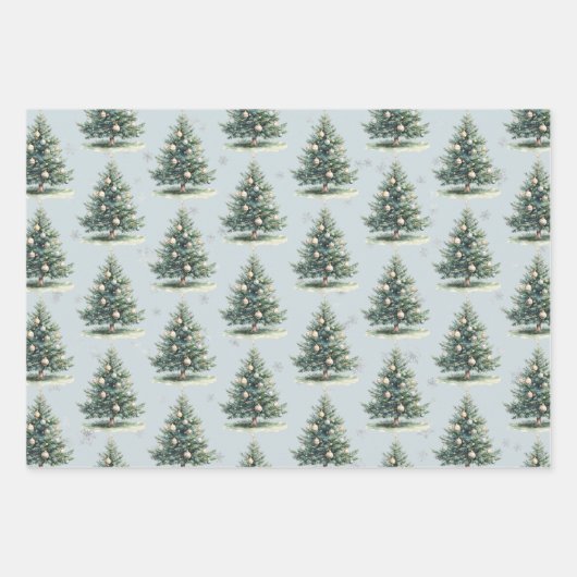 Blue Green Christmas Trees Deer Fox Geschenkpapier Set (Vorderseite)