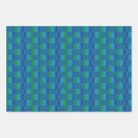 Blue Green Comb Kente K16 Wrapping Paper Sheets Geschenkpapier Set (Vorderseite)
