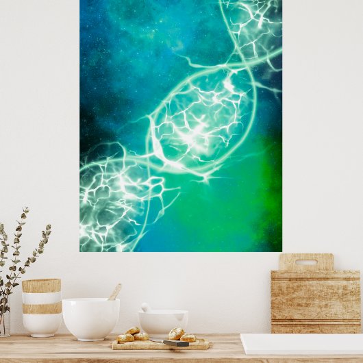 Blue Green Cosmic DNA Strand Poster (Küche)