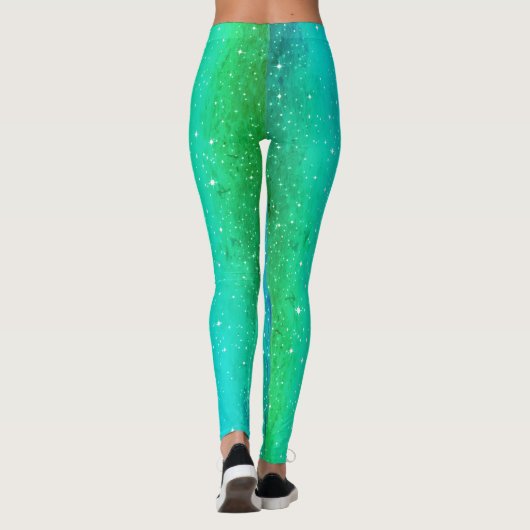 Blue Green Cosmos Ombre Gradient Leggings (Rückseite)