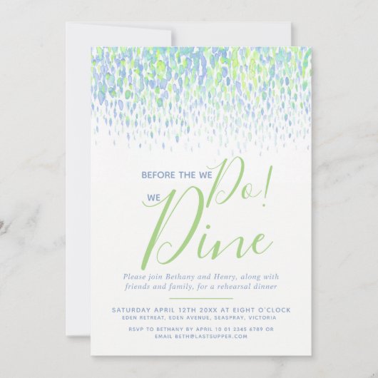 Blue Green Dab Art Probe Dinner bevor wir tun Einladung (Vorderseite)