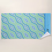Blue Green Diagonal Diamond Retro Name Handtuch (Vorderseite)