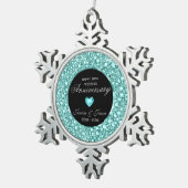 Blue-Green Diamonds Glitzer 10 Jahre Schneeflocken Zinn-Ornament (Rechts)