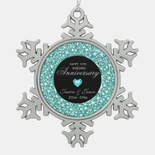 Blue-Green Diamonds Glitzer 10 Jahre Schneeflocken Zinn-Ornament