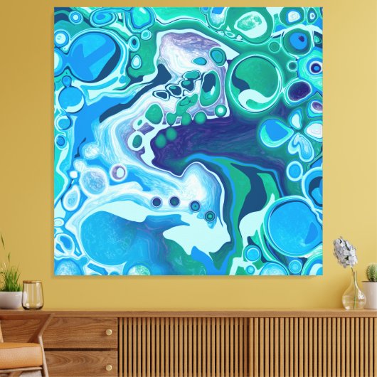 Blue Green Digital Marble Fluid Art Leinwanddruck (Insitu (Wohnzimmer))