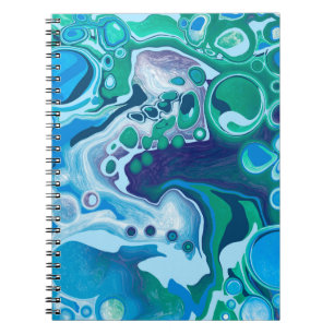 Blue Green Digital Marble Fluid Art Notizblock
