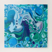 Blue Green Digital Marble Fluid Art Puzzle (Horizontal)