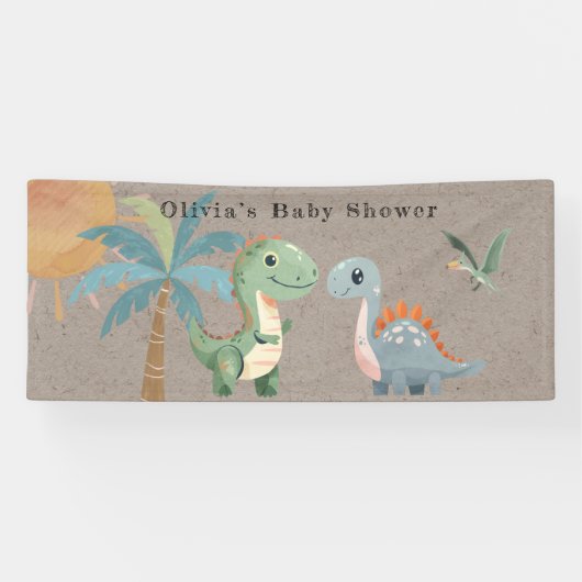 Blue Green Dinosaur Boy Baby Dusche Banner (Horizontal)