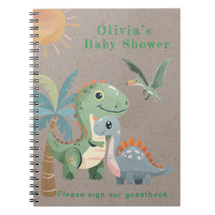 Blue Green Dinosaur Boy Baby Shower Gästebuch Notizblock