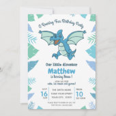Blue Green Dinosaur Kid's Geburtstagsparty Einladung (Vorderseite)