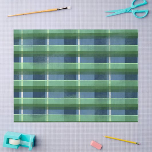 Blue Green Distressed Plaid Pattern Decoupage Seidenpapier (Basteln)