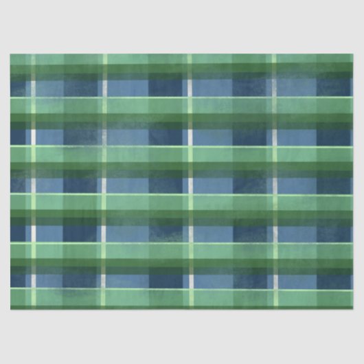 Blue Green Distressed Plaid Pattern Decoupage Seidenpapier (Vorderseite)