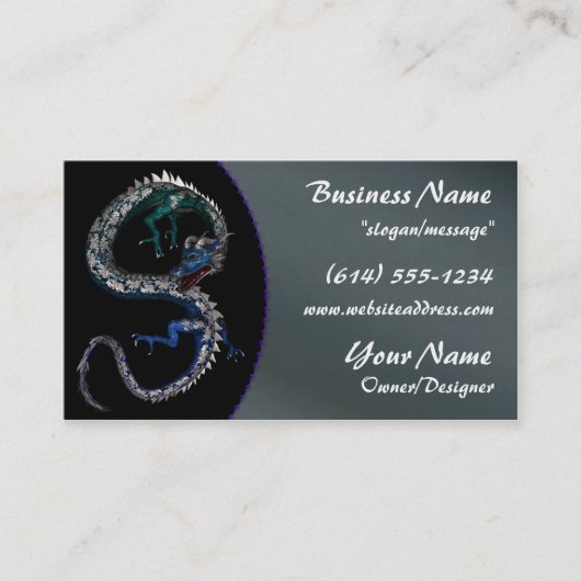 Blue & Green Dragon Fantasy Asian Business Card Visitenkarte (Vorderseite)