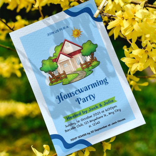 Blue Green Elegante Housewarming Party Einladung