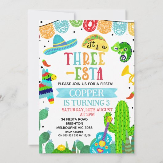 Blue Green Es ist ein dreistündiges Fiesta Geburts Einladung (Vorderseite)