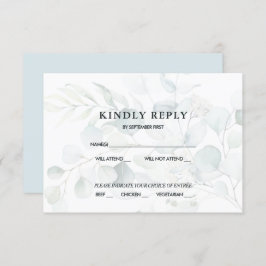 Blue Green Eucalyptus Wedding RSVP Response Dark Einladung