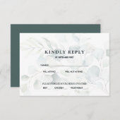 Blue Green Eucalyptus Wedding RSVP Response Dark I Einladung (Vorne/Hinten)