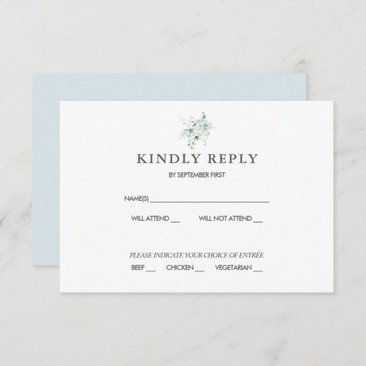 Blue Green Eucalyptus Wedding RSVP Response Einladung (Vorne/Hinten)