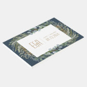 Blue Green Eukalyptus Frame Gold auf Weiß Gästebuch (Ecke)